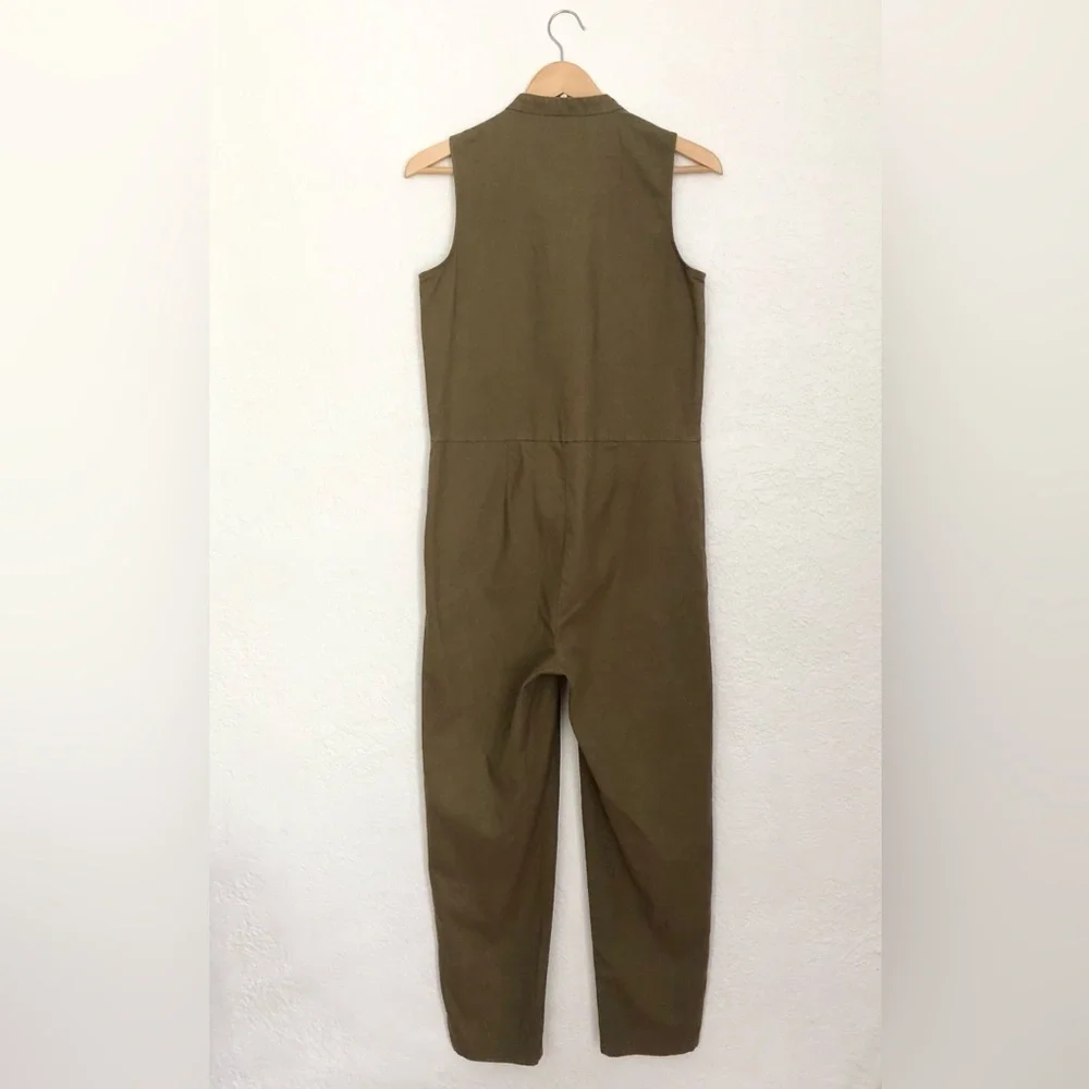 Eileen Fisher Cotton Hemp Stretch Zip Up Jumpsuit Olive Green XXS